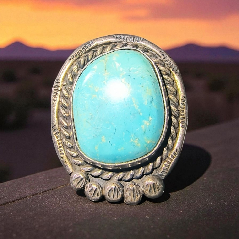 Vintage Southwest Signed Turquoise Sterling Silver Ring